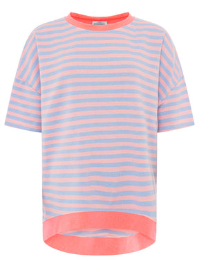 Zwillingsherz - Oversize Shirt "Neon Streifen" - Hellblau