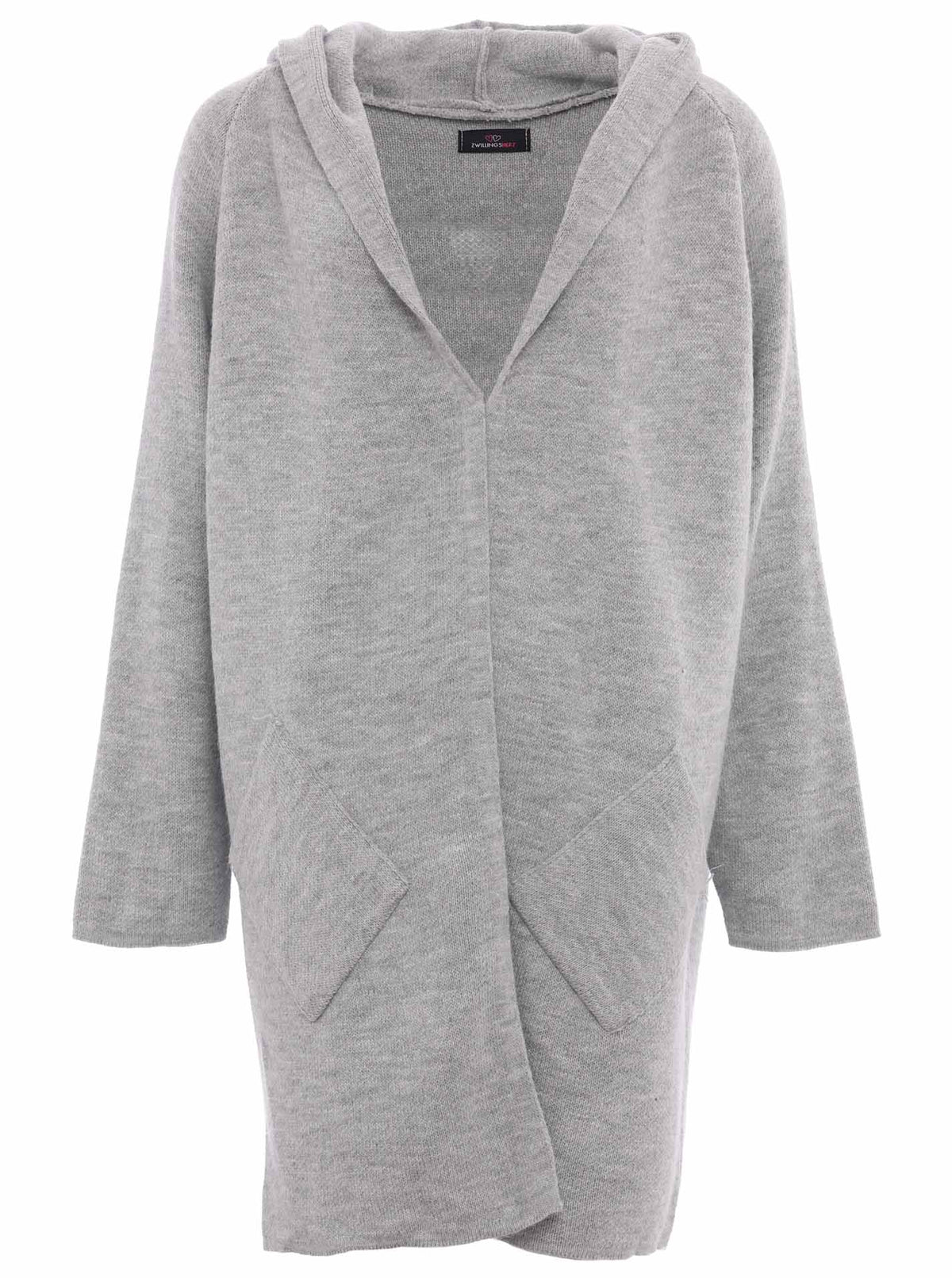 Zwillingsherz - Hochwertige Strickjacke mit Kapuze Annabell - Hellgrau