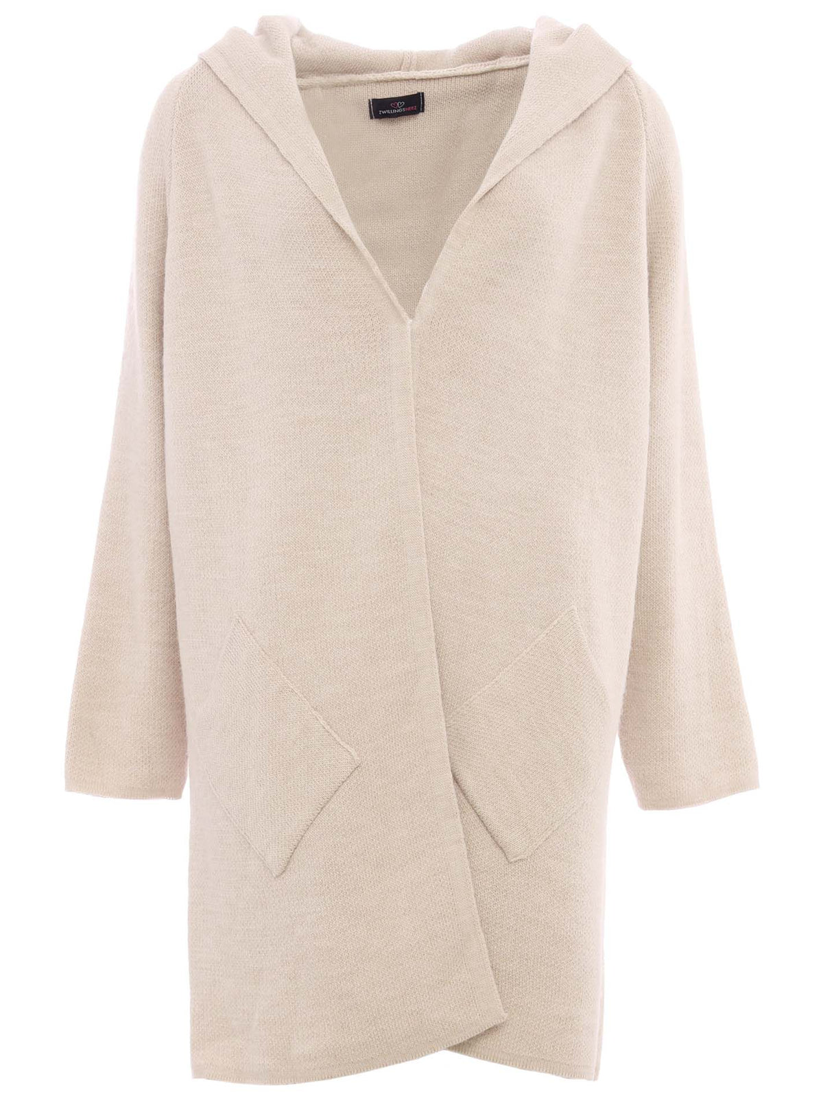 Zwillingsherz - Hochwertige Strickjacke mit Kapuze Annabell - Hellbeige