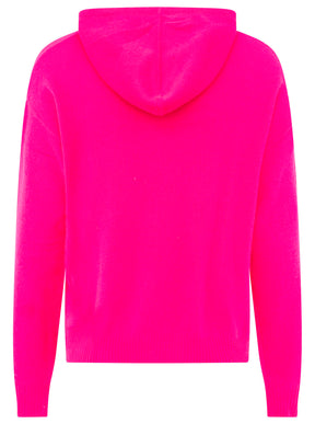 Zwillingsherz Kaschmir Hoodie Neonstreifen (100% Cashmere) - Neonpink