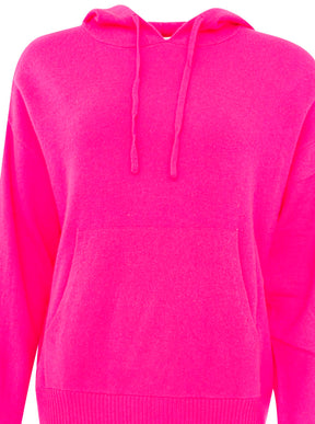 Zwillingsherz Kaschmir Hoodie Neonstreifen (100% Cashmere) - Neonpink