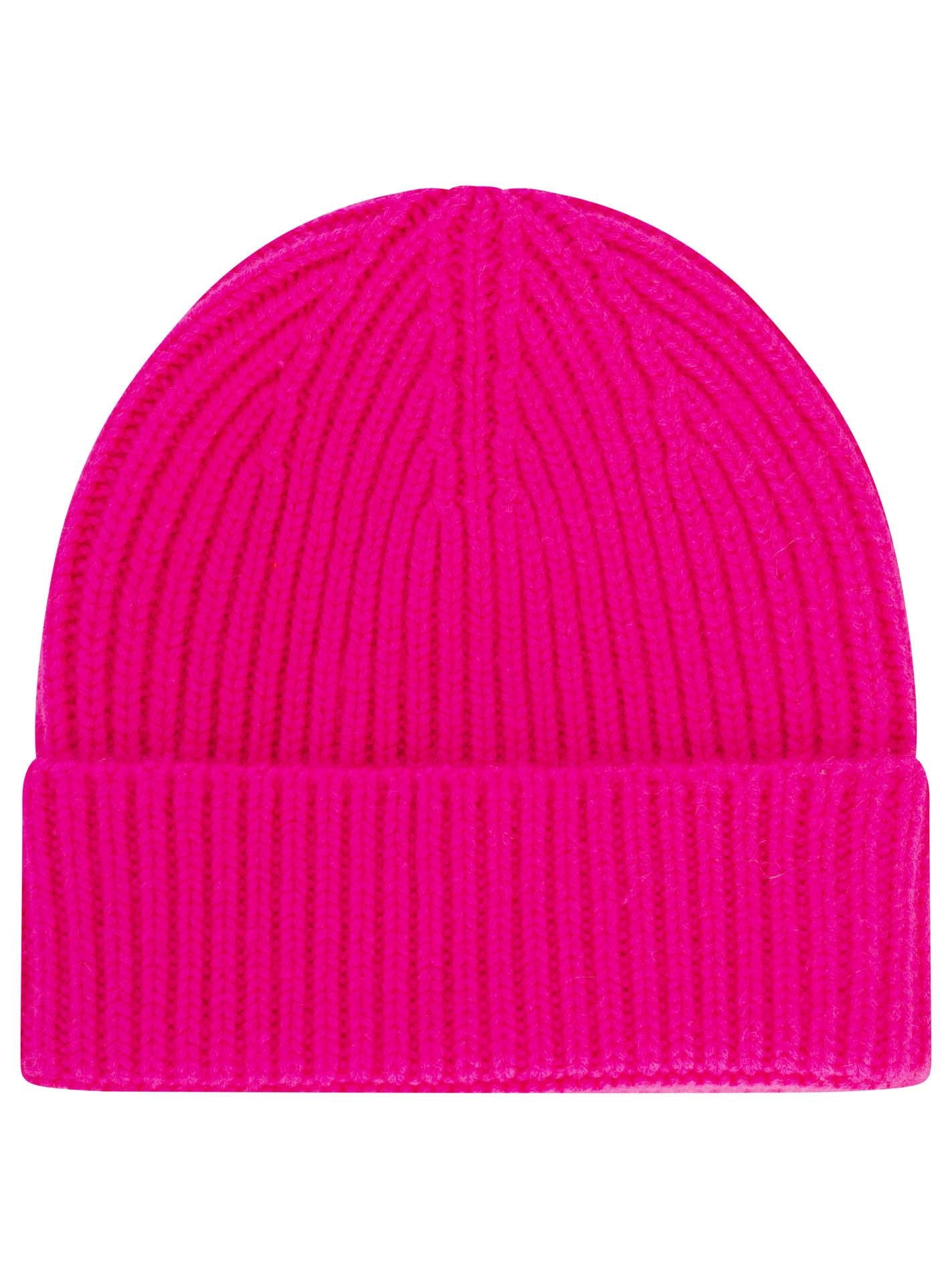 100% Kaschmir Grobstrickmütze Chunky Neonpink