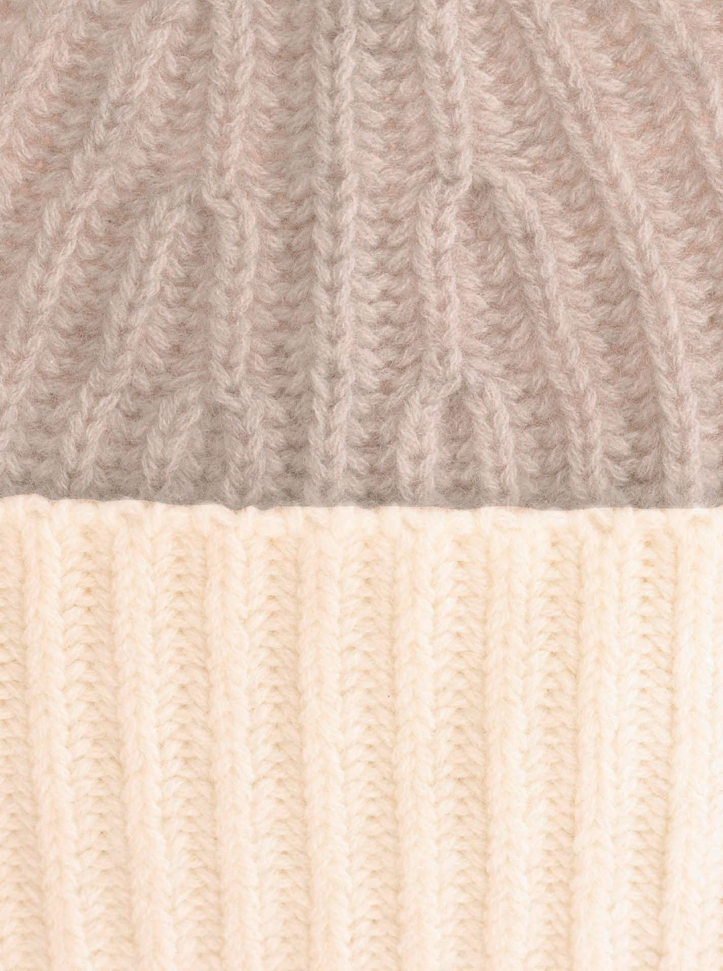 Zwillingsherz - Kaschmir Mütze "Grobstrick" (100% Cashmere) - Zweifarbig Mittelbeige