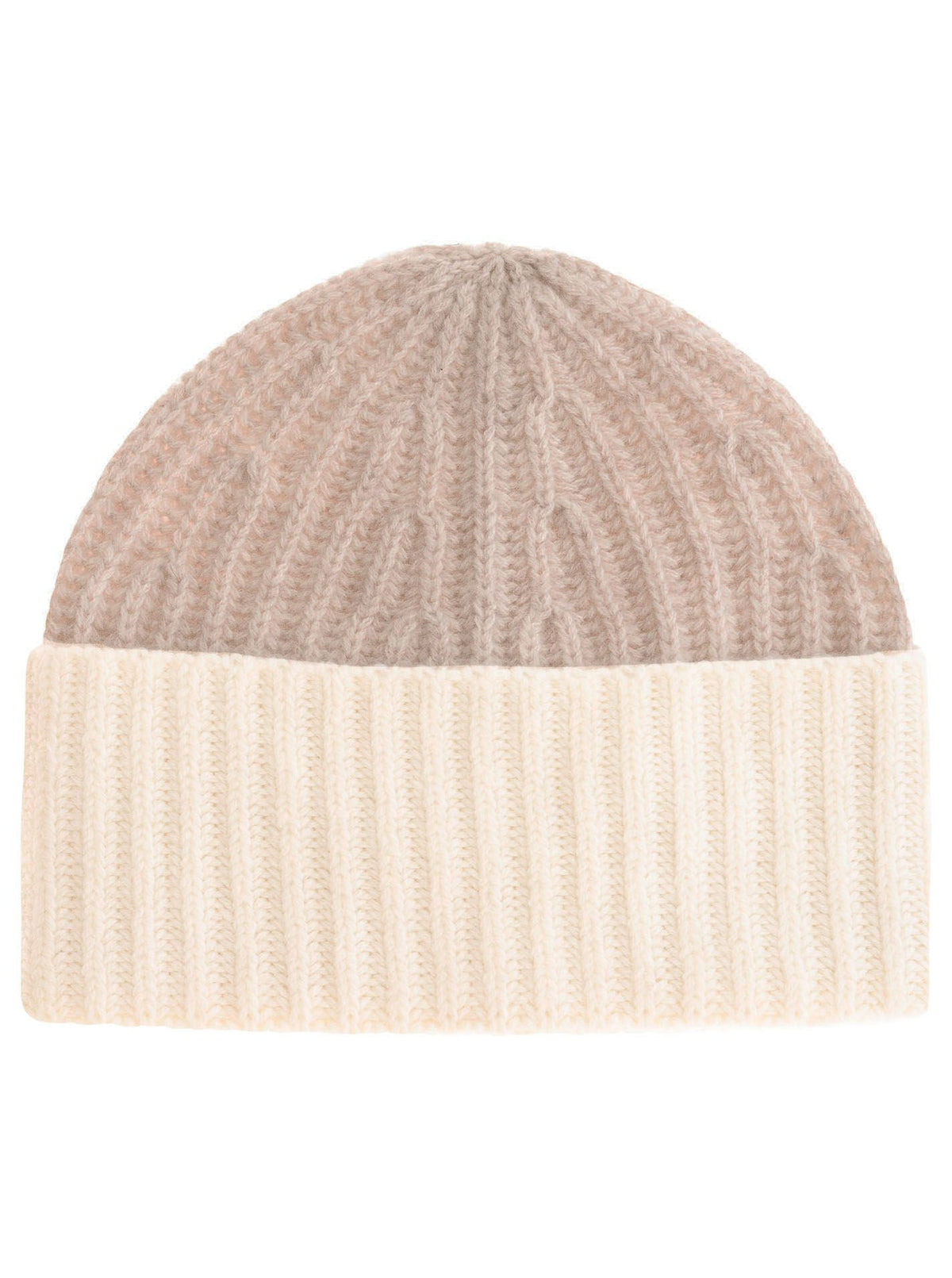 Zwillingsherz - Kaschmir Mütze "Grobstrick" (100% Cashmere) - Zweifarbig Mittelbeige