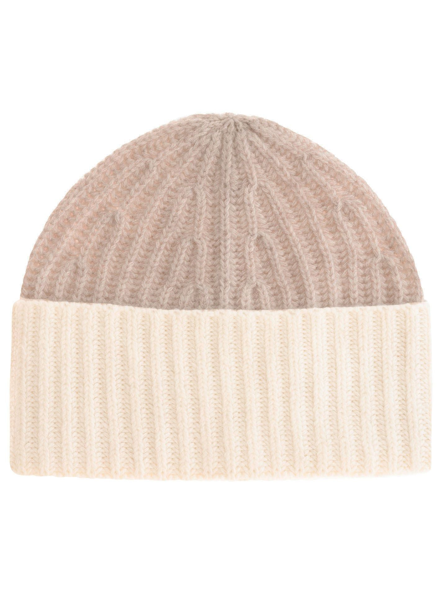 Zwillingsherz - Kaschmir Mütze "Grobstrick" (100% Cashmere) - Zweifarbig Mittelbeige