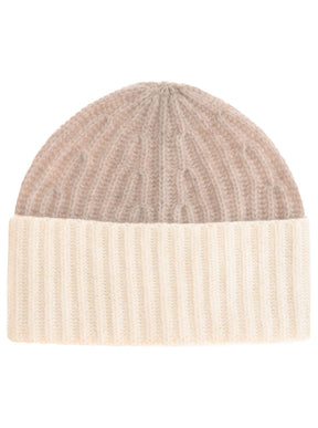 Zwillingsherz - Kaschmir Mütze "Grobstrick" (100% Cashmere) - Zweifarbig Mittelbeige