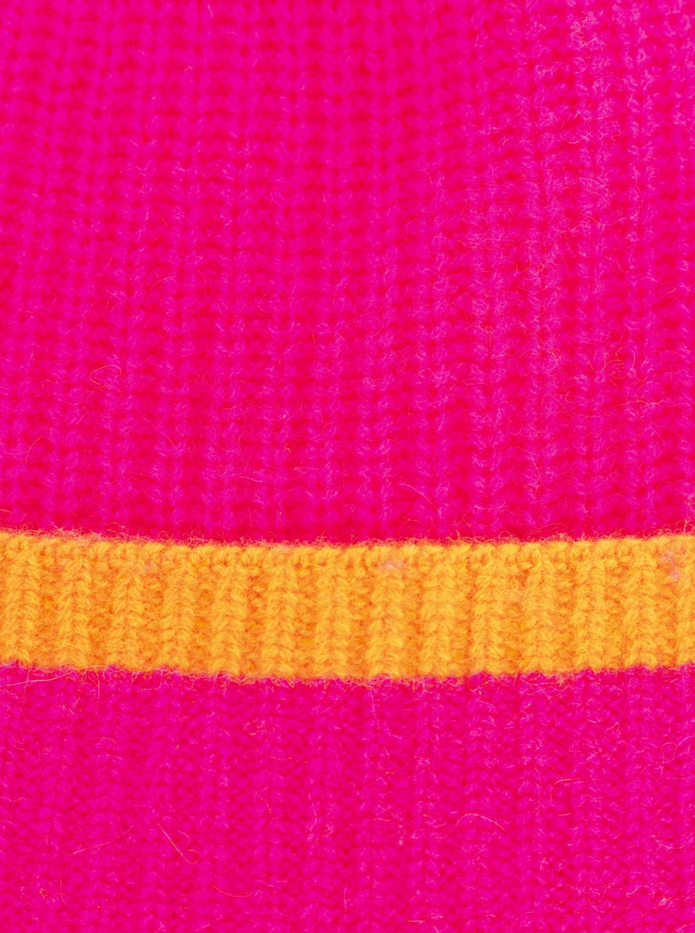 Zwillingsherz - 100% Cashmere Gerippte Mütze Kontrast - Neonpink