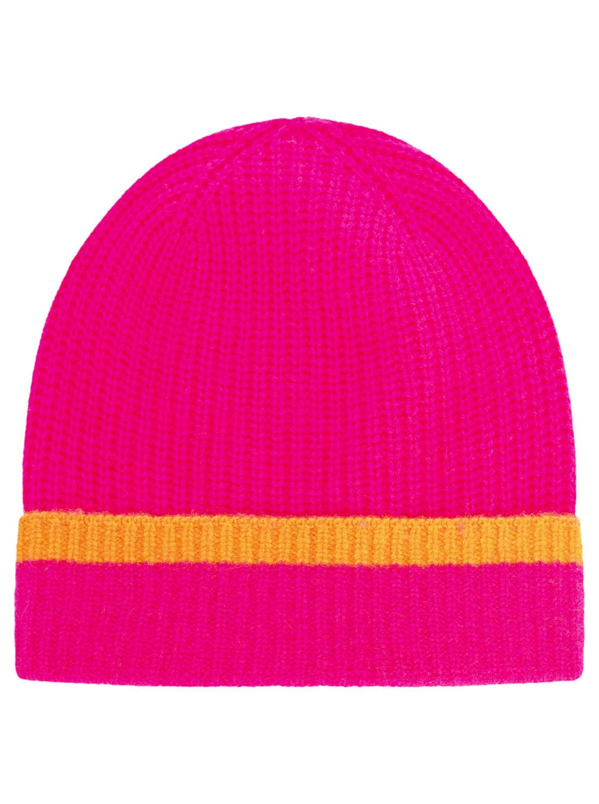 Zwillingsherz - 100% Cashmere Gerippte Mütze Kontrast - Neonpink