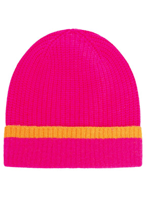 Zwillingsherz - 100% Cashmere Gerippte Mütze Kontrast - Neonpink