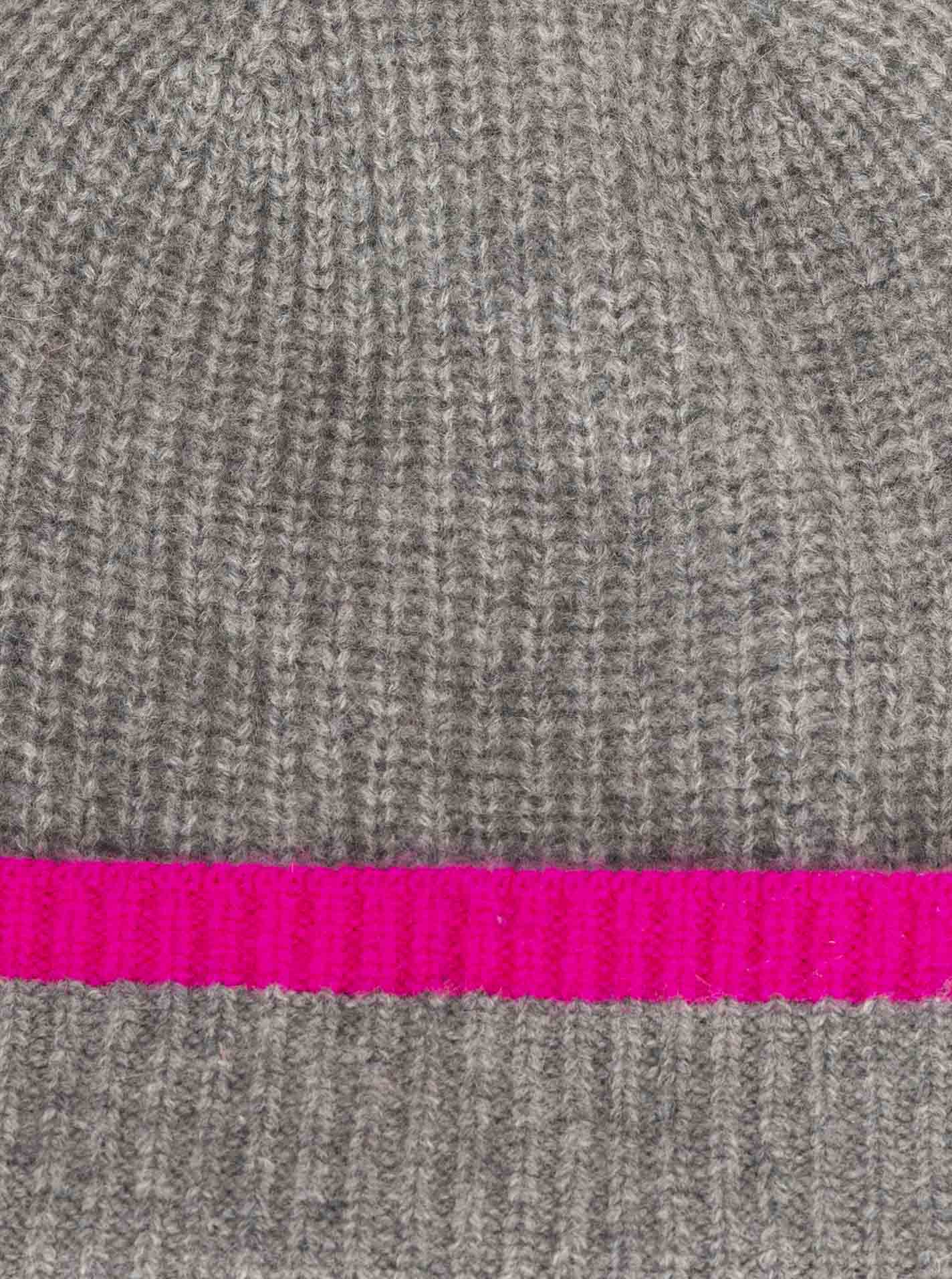 Zwillingsherz - 100% Cashmere Gerippte Mütze Kontrast - Grau