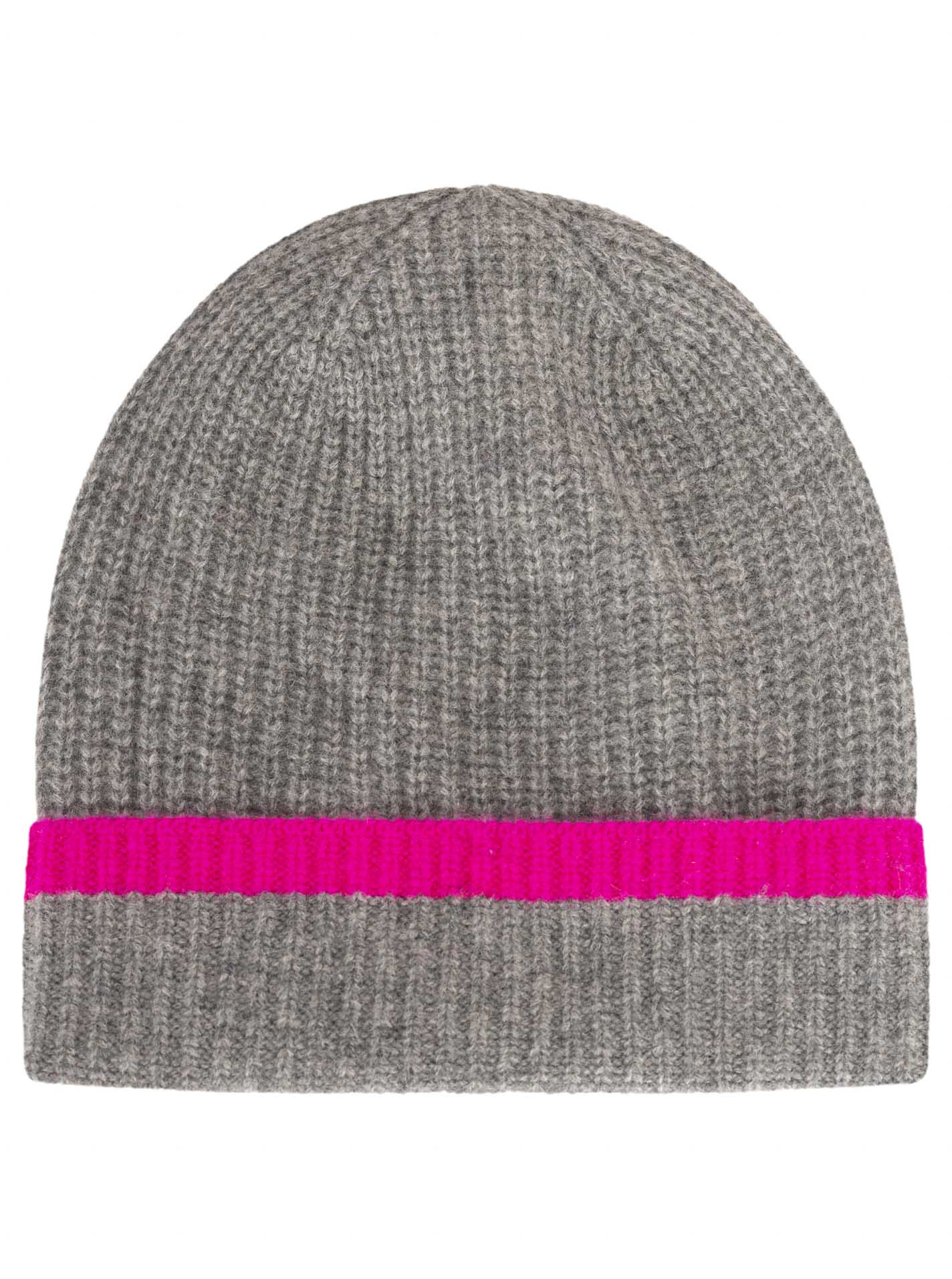 Zwillingsherz - 100% Cashmere Gerippte Mütze Kontrast - Grau