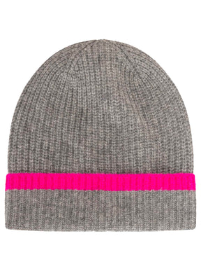 Zwillingsherz - 100% Cashmere Gerippte Mütze Kontrast - Grau