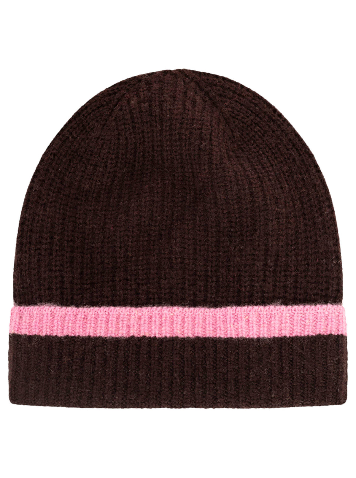 Zwillingsherz - 100% Cashmere Gerippte Mütze Kontrast - Braun