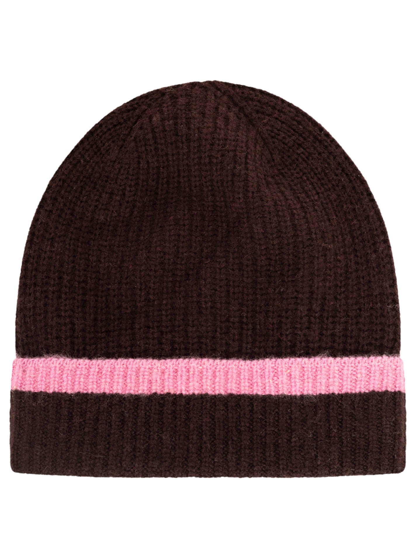 Zwillingsherz - 100% Cashmere Gerippte Mütze Kontrast - Braun