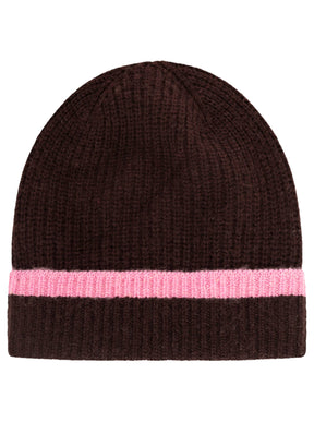 Zwillingsherz - 100% Cashmere Gerippte Mütze Kontrast - Braun
