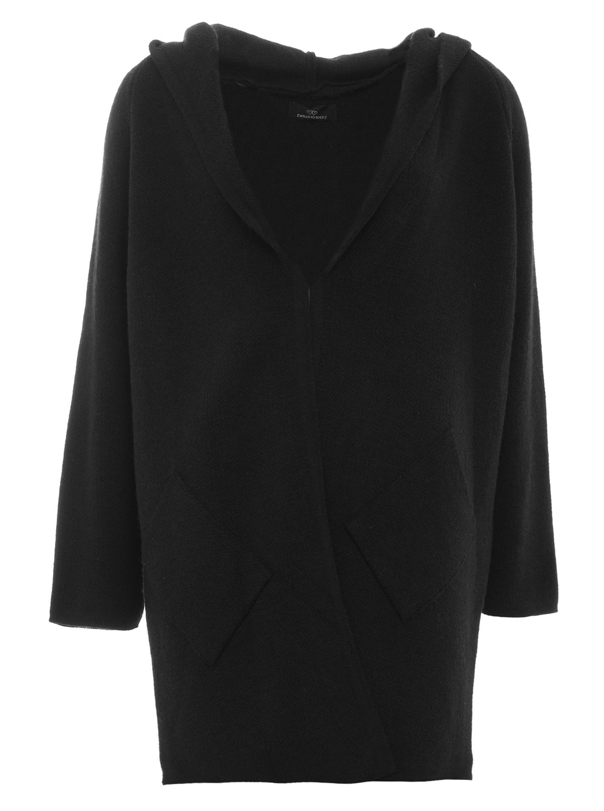 Zwillingsherz - Hochwertige Strickjacke mit Kapuze Annabell - Schwarz