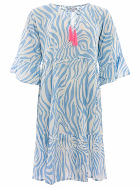 Zwillingsherz - Viskose Kleid Zebra - Blau/Weiß