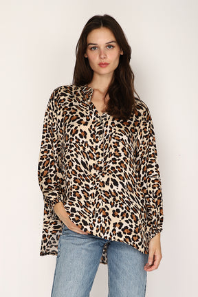 DressWithClass Satin Leo Bluse - Beige