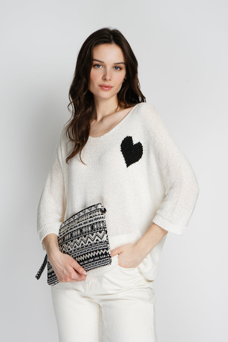Oversized Pullover mit V-Ausschnitt - Weiß