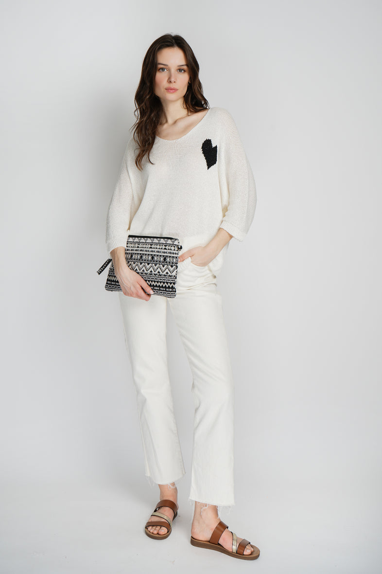 Oversized Pullover mit V-Ausschnitt - Weiß
