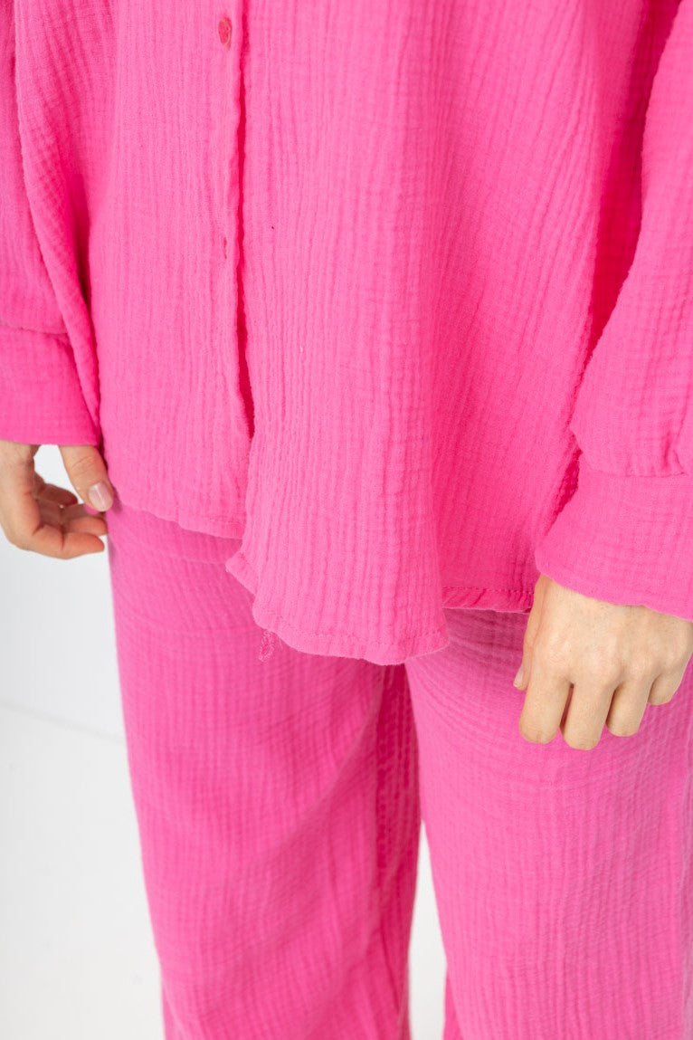 Musselin Zweiteiler (Bluse mit Hose) - Pink