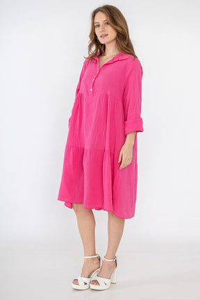 Lockeres Musselin Kleid - Pink