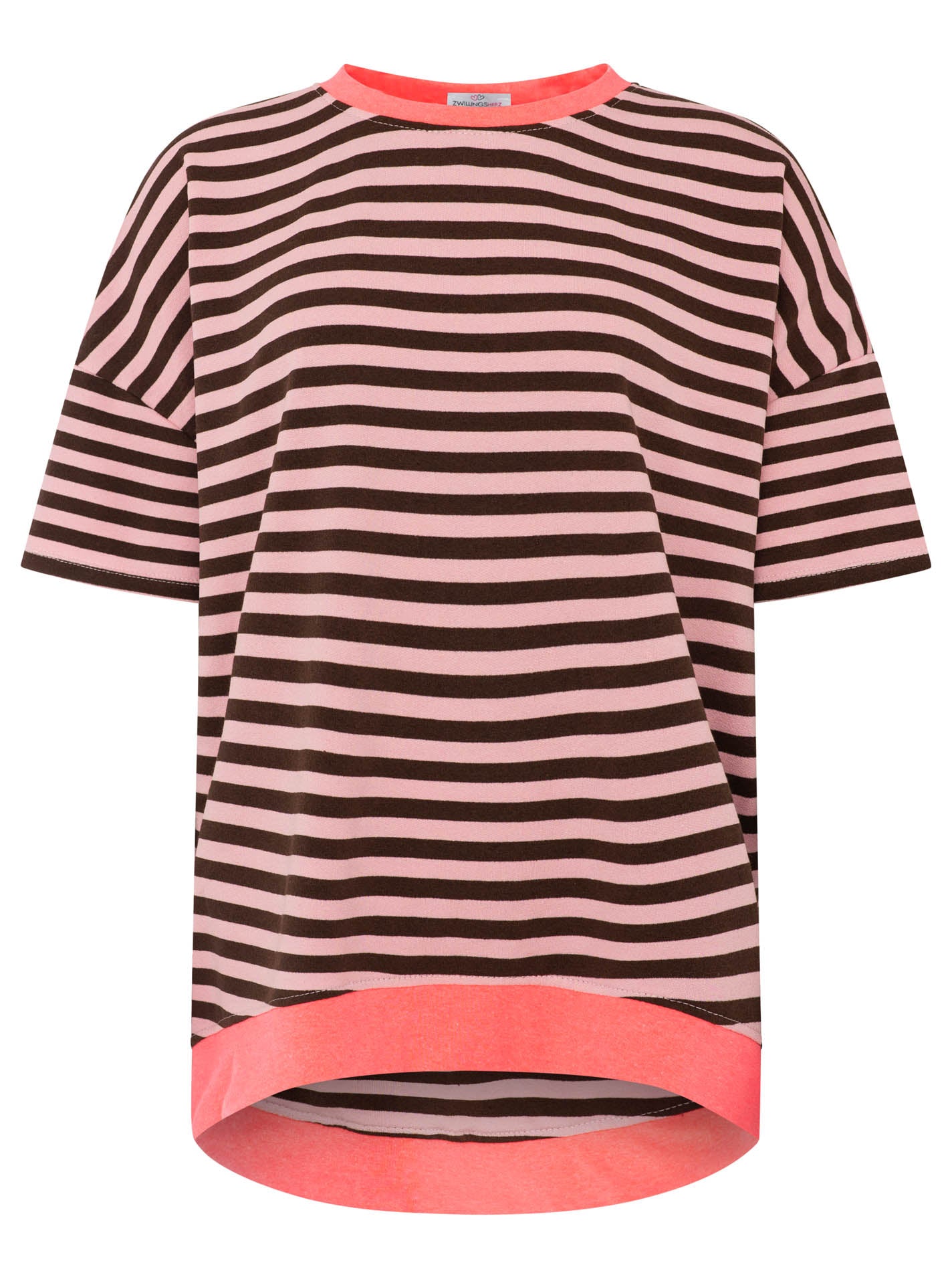 Zwillingsherz - Oversize Shirt "Neon Streifen" - Braun
