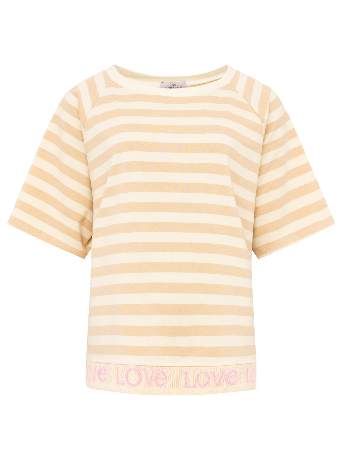 Zwillingsherz - T-Shirt "Love & Streifen" - Beige/Creme