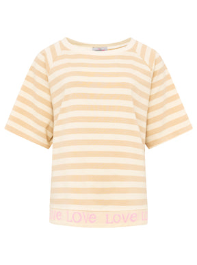 Zwillingsherz - T-Shirt "Love & Streifen" - Beige/Creme