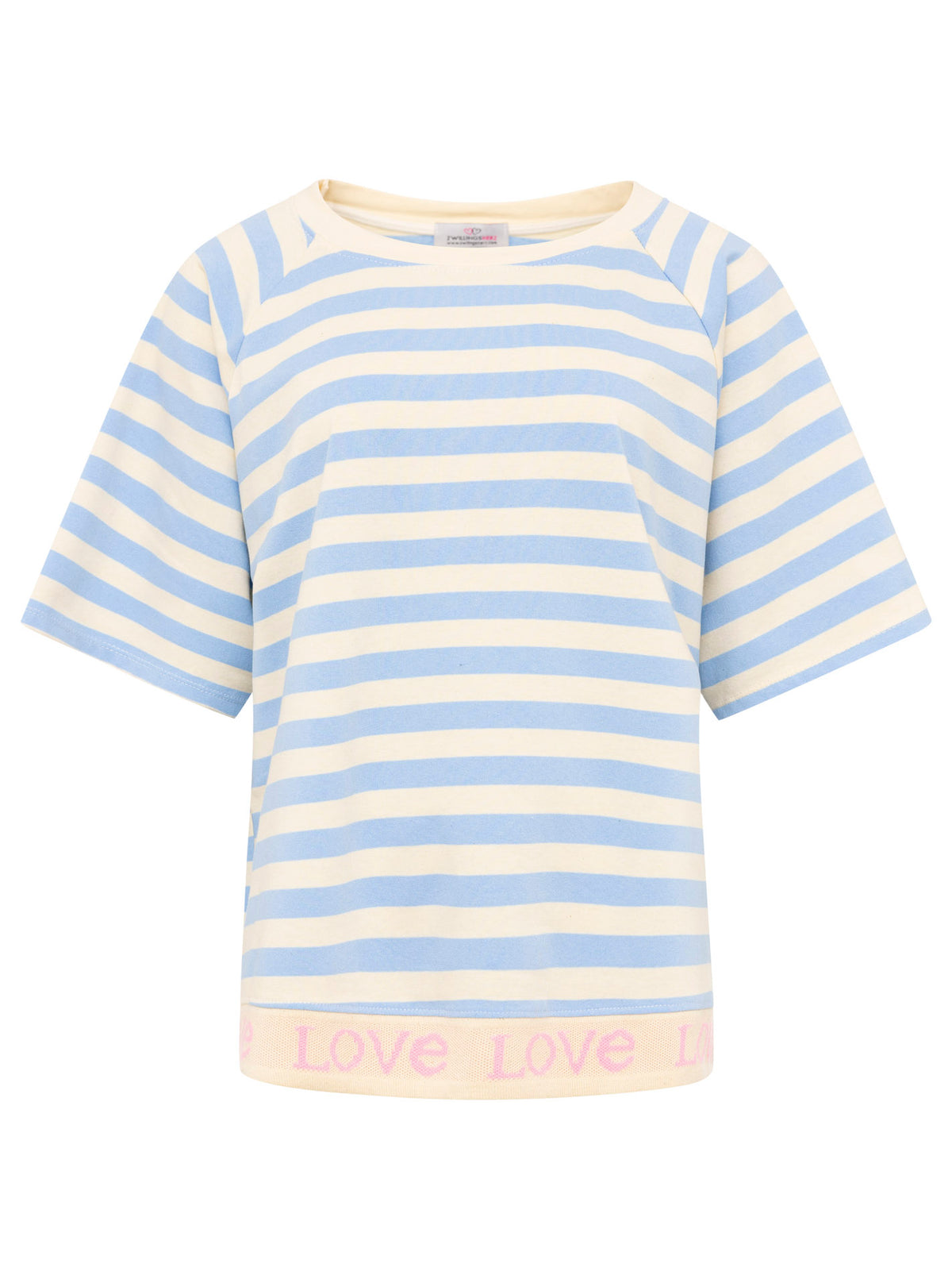 Zwillingsherz - T-Shirt "Love & Streifen" - Hellblau/Creme