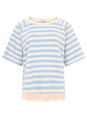 Zwillingsherz - T-Shirt "Love & Streifen" - Hellblau/Creme