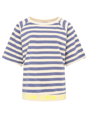 Zwillingsherz - T-Shirt "Love & Streifen" - Dunkelblau/Creme