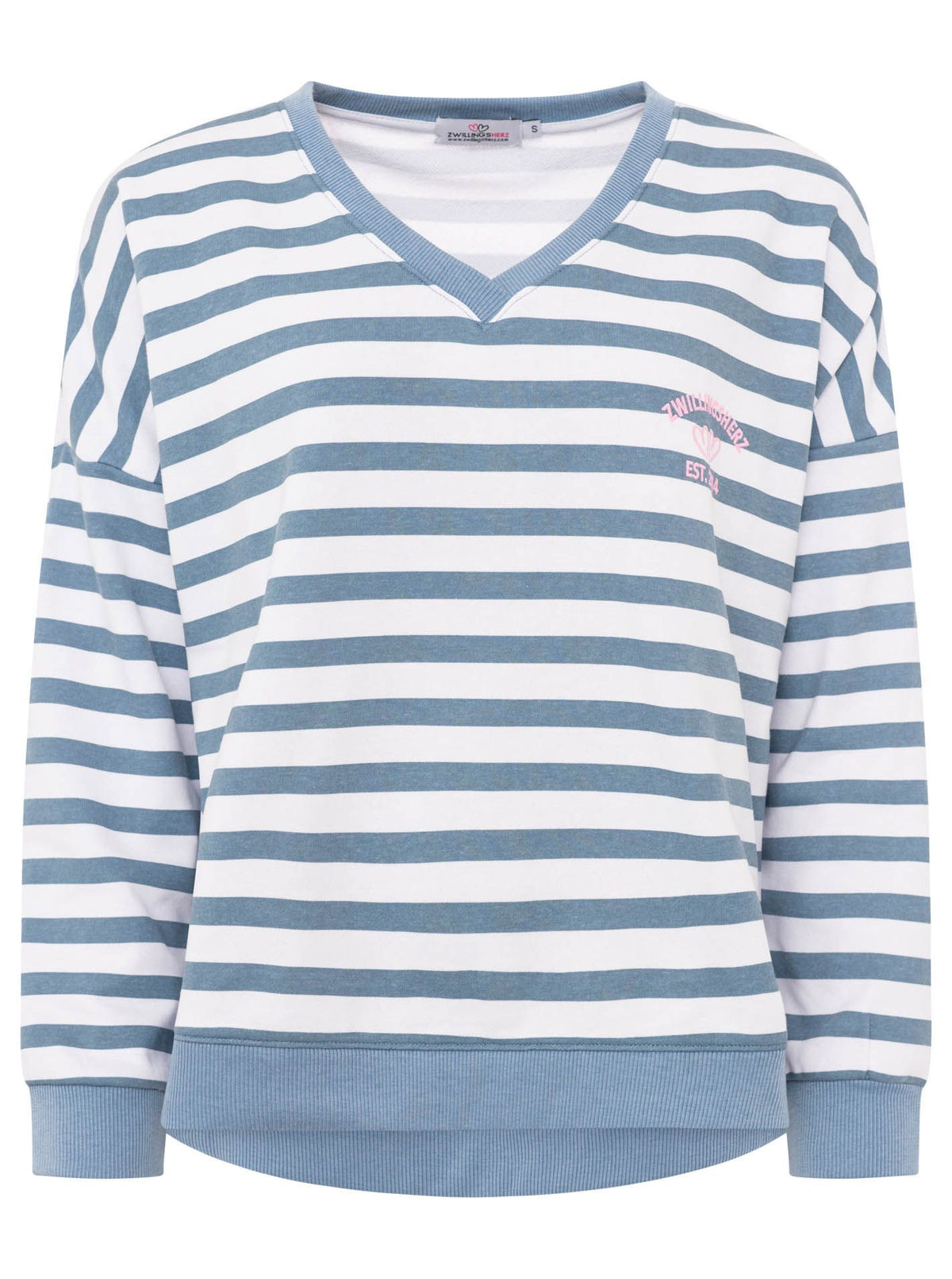 Zwillingsherz - V-Neck "Streifen ZH" - Hellblau