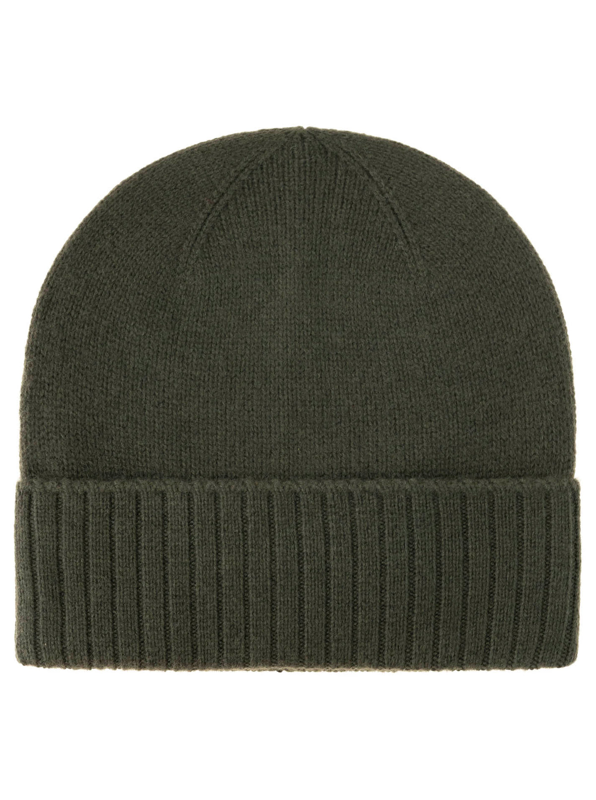 Zwillingsherz 100% Kaschmir-Mütze in Khaki/Olive mit geripptem Umschlag – weich und wärmend