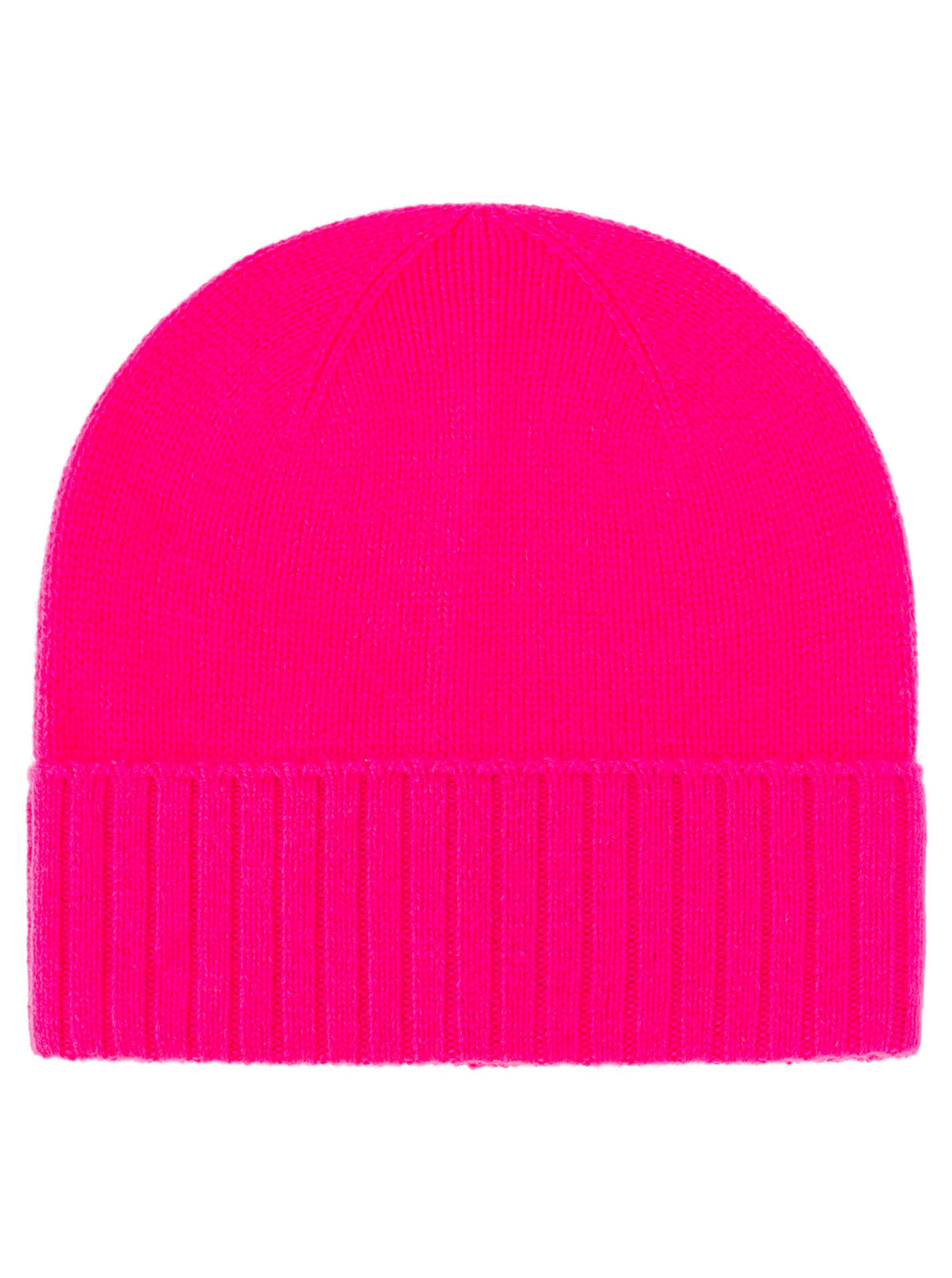 Zwillingsherz 100% Kaschmir-Mütze in Neonpink mit geripptem Umschlag – weich und wärmend