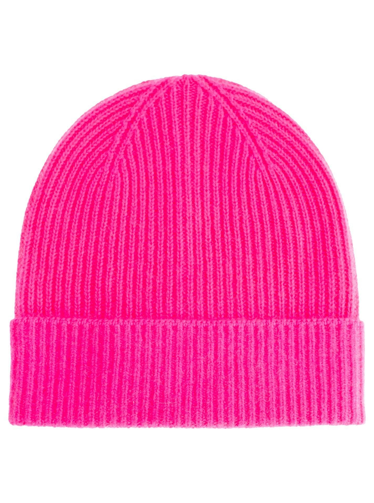Zwillingsherz Damen Kaschmir-Rippstrick-Mütze (100% Cashmere) - Neonpink