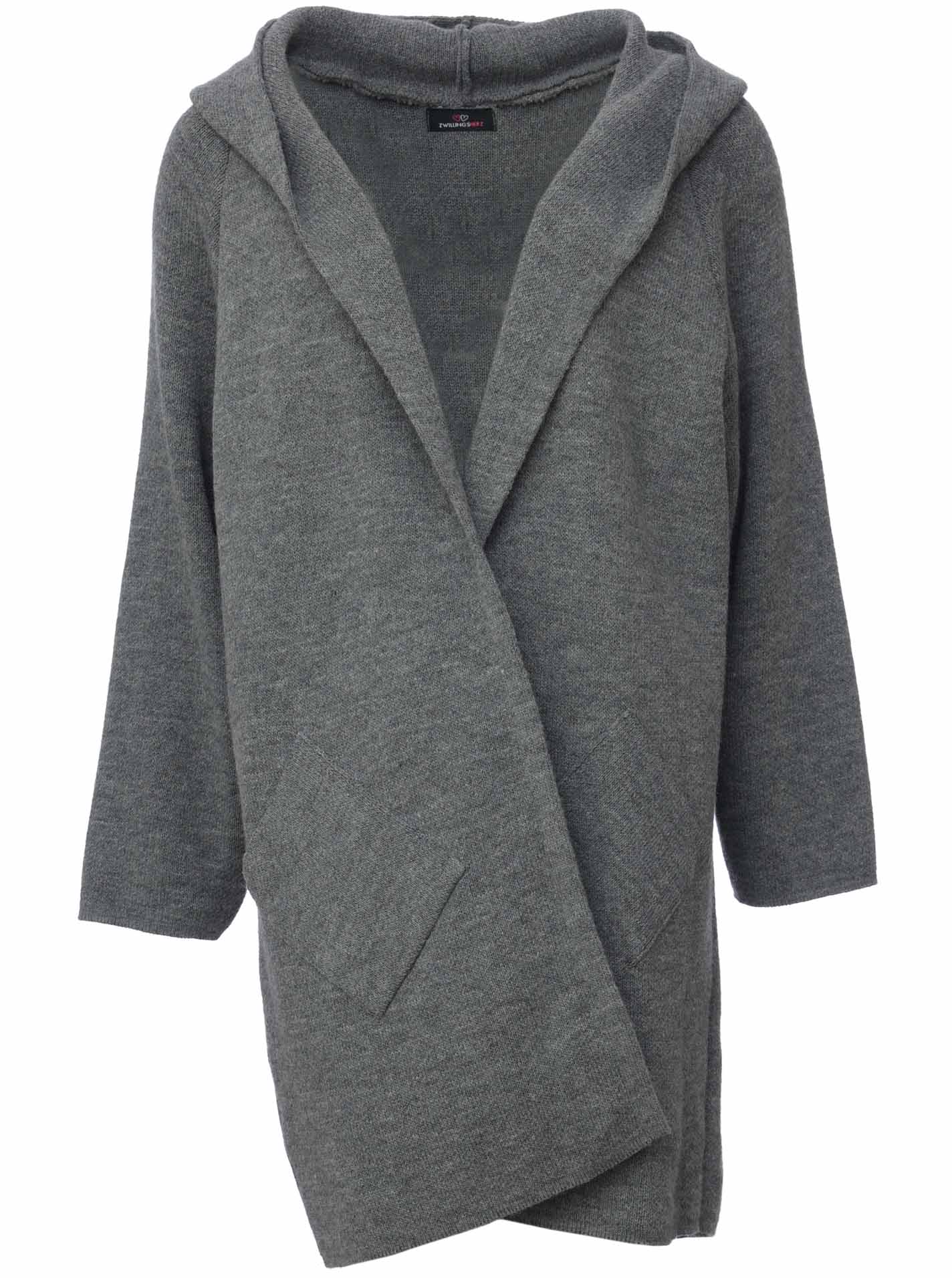 Zwillingsherz - Hochwertige Strickjacke mit Kapuze Annabell - Dunkelgrau