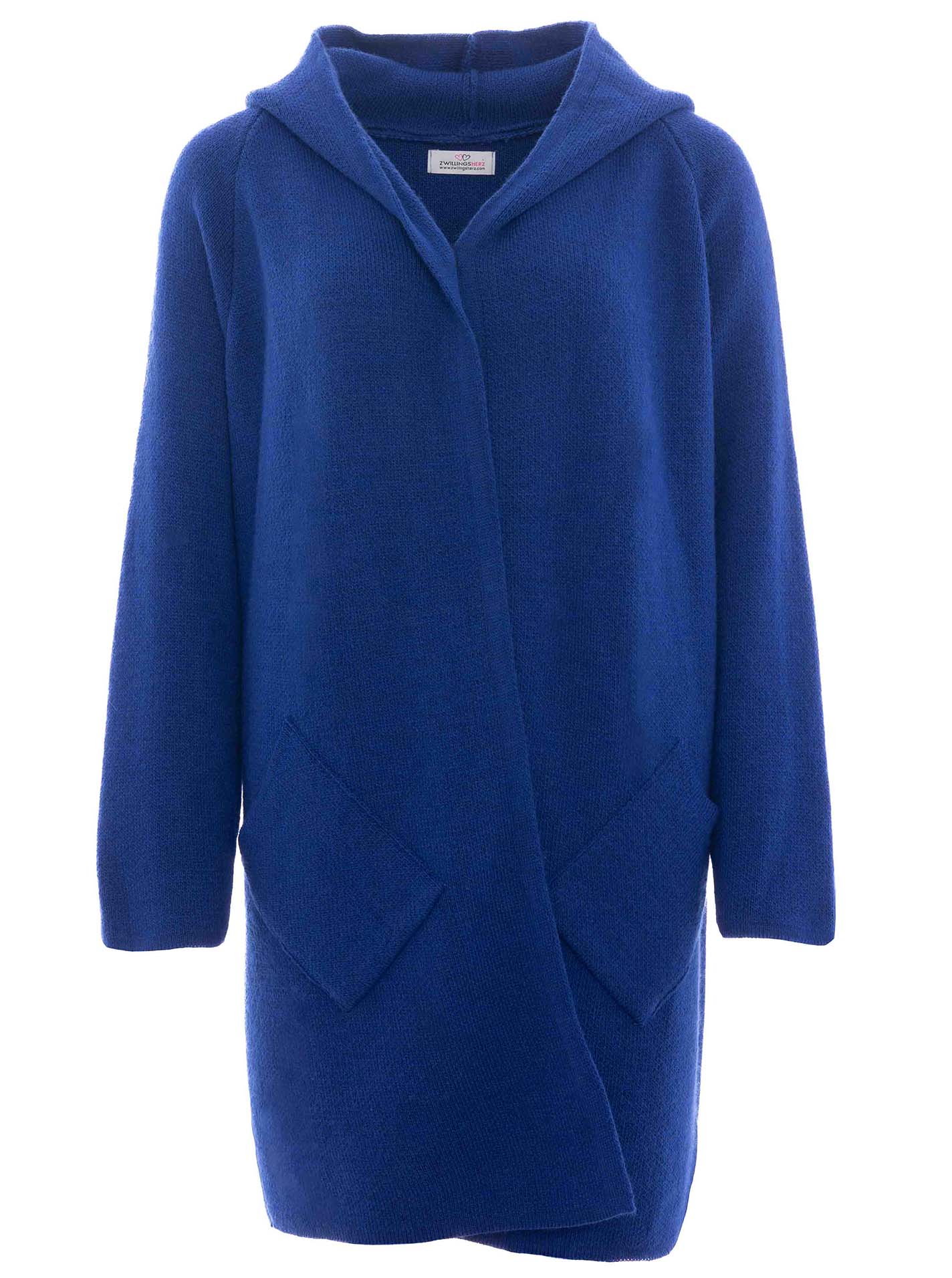 Zwillingsherz - Hochwertige Strickjacke mit Kapuze Annabell - Royalblau