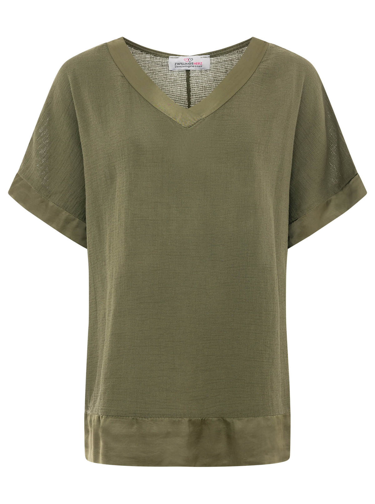 Zwillingsherz - Oversized Bluse mit Satinbund - Khaki