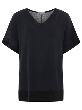 Zwillingsherz - Oversized Bluse mit Satinbund - Schwarz