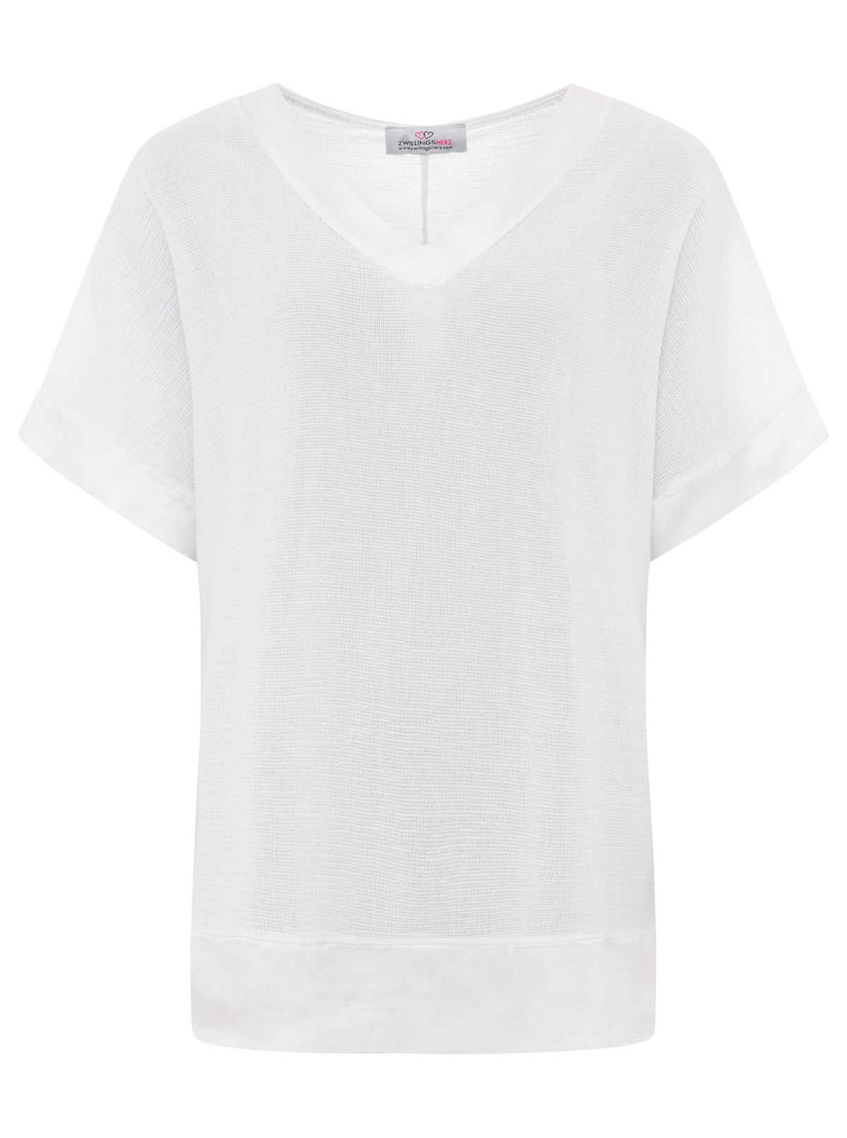 Zwillingsherz - Oversized Bluse mit Satinbund - Weiß