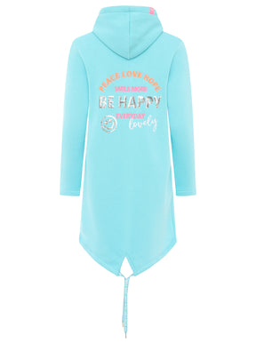 Zwillingsherz Kapuzen-Sweatjacke Hoodiemantel 'Be Happy Pailletten - Heimat' in Hellblau, Neu – perfekt für maritime Abenteuer und Übergangsjacke