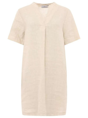 Zwillingsherz Tunika Kleid 100 % Leinen "V-Ausschnitt" Beige