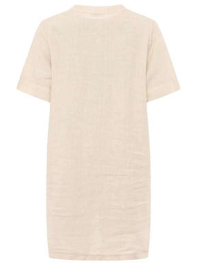 Zwillingsherz Tunika Kleid 100 % Leinen "V-Ausschnitt" Beige