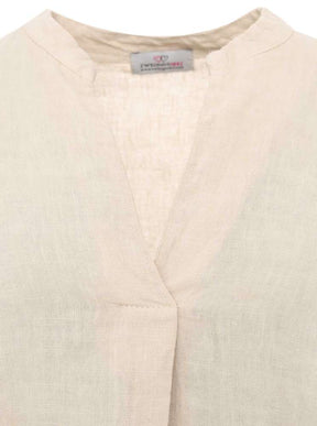 Zwillingsherz Tunika Kleid 100 % Leinen "V-Ausschnitt" Beige