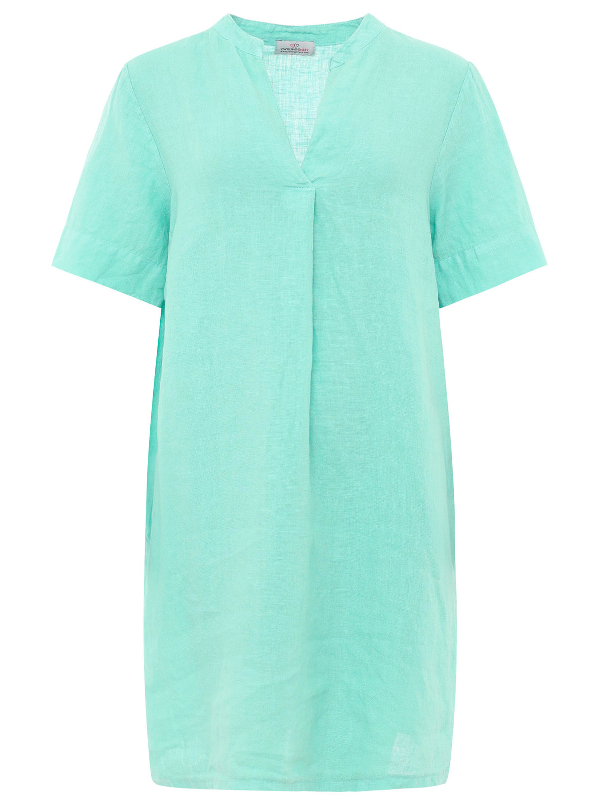 Zwillingsherz Tunika Kleid 100 % Leinen "V-Ausschnitt" Türkis/Mint