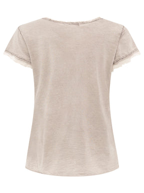 Zwillingsherz Damen T-Shirt in Taupe, Rückansicht – Modell ‚Positive Mind