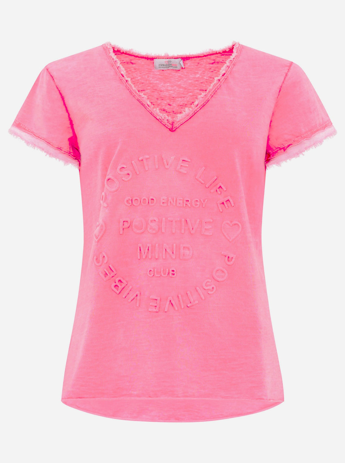 Zwillingsherz Damen T-Shirt in Neonpink Aufdruck 'Positive Mind'