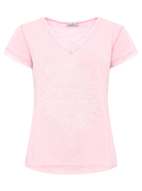 Zwillingsherz Damen T-Shirt mit beigem Schriftzug ‚Positive Mind‘, Rosa, Vorderansicht