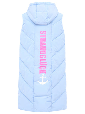 Zwillingsherz - Steppweste mit Kapuze "Meer Moin Küste Strandglück" - Hellblau/Pink